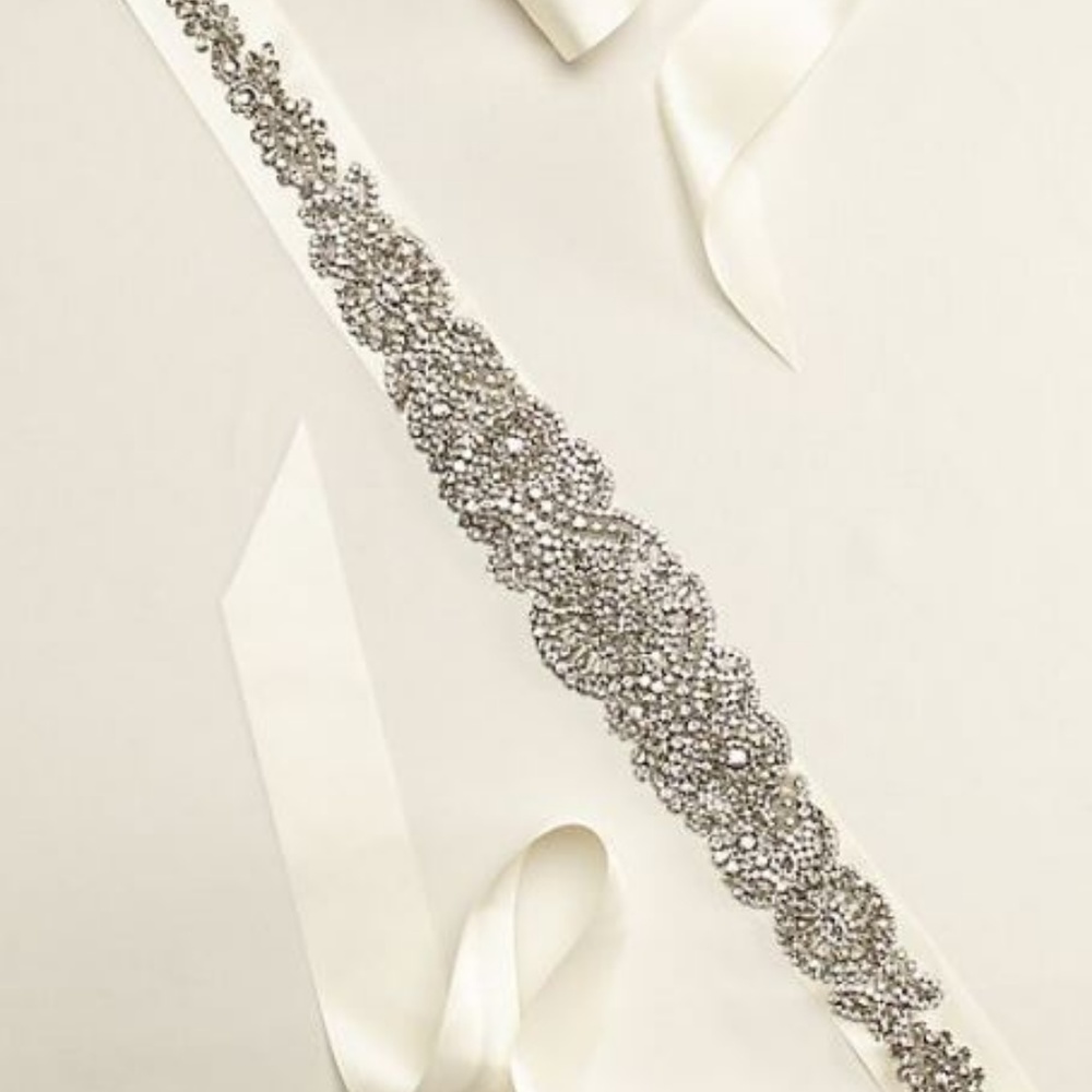 Davids Bridal Dark Rhodium and Crystal Ivory Sash